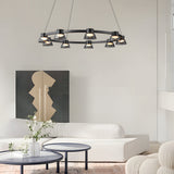 Modern Black Ring LED Pendant Light with Smoke Gray Glass Shades and Integrated Dimmable Lighting