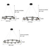 Modern Black Ring LED Pendant Light with Smoke Gray Glass Shades and Integrated Dimmable Lighting