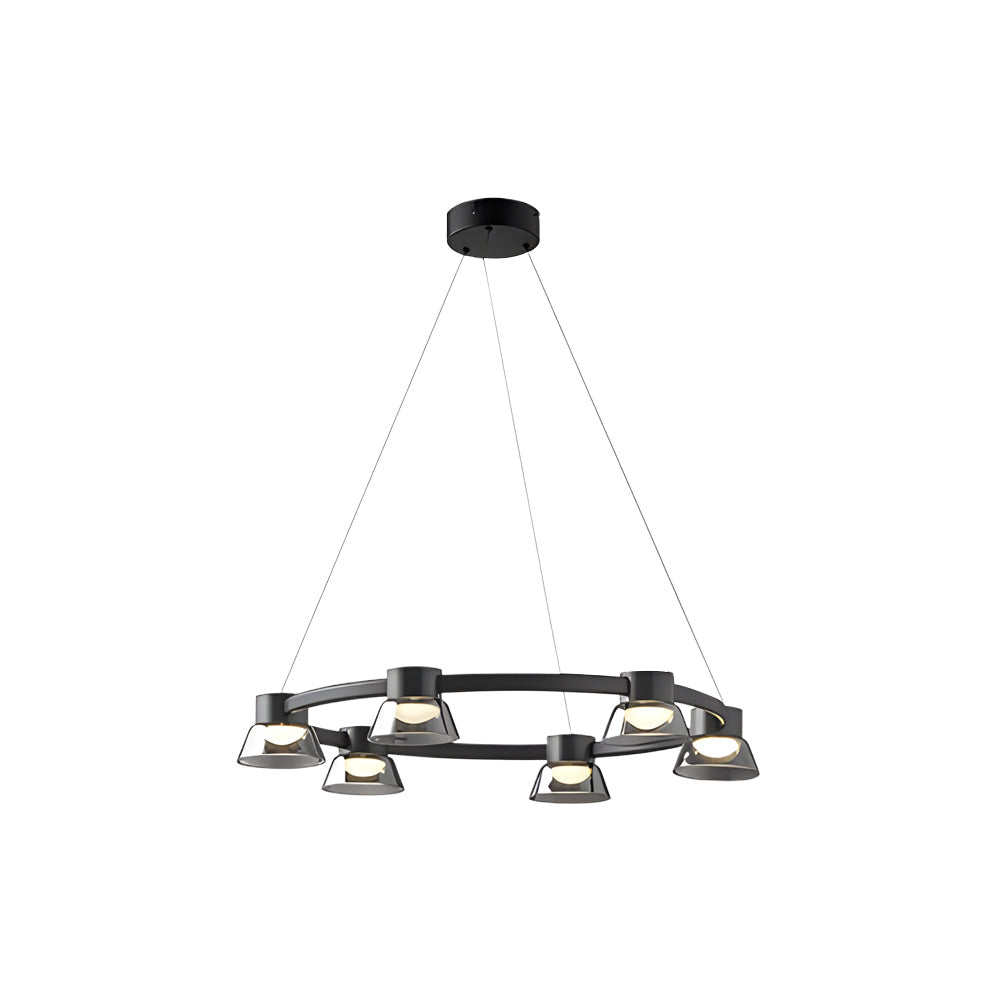 Modern Black Ring LED Pendant Light with Smoke Gray Glass Shades and Integrated Dimmable Lighting