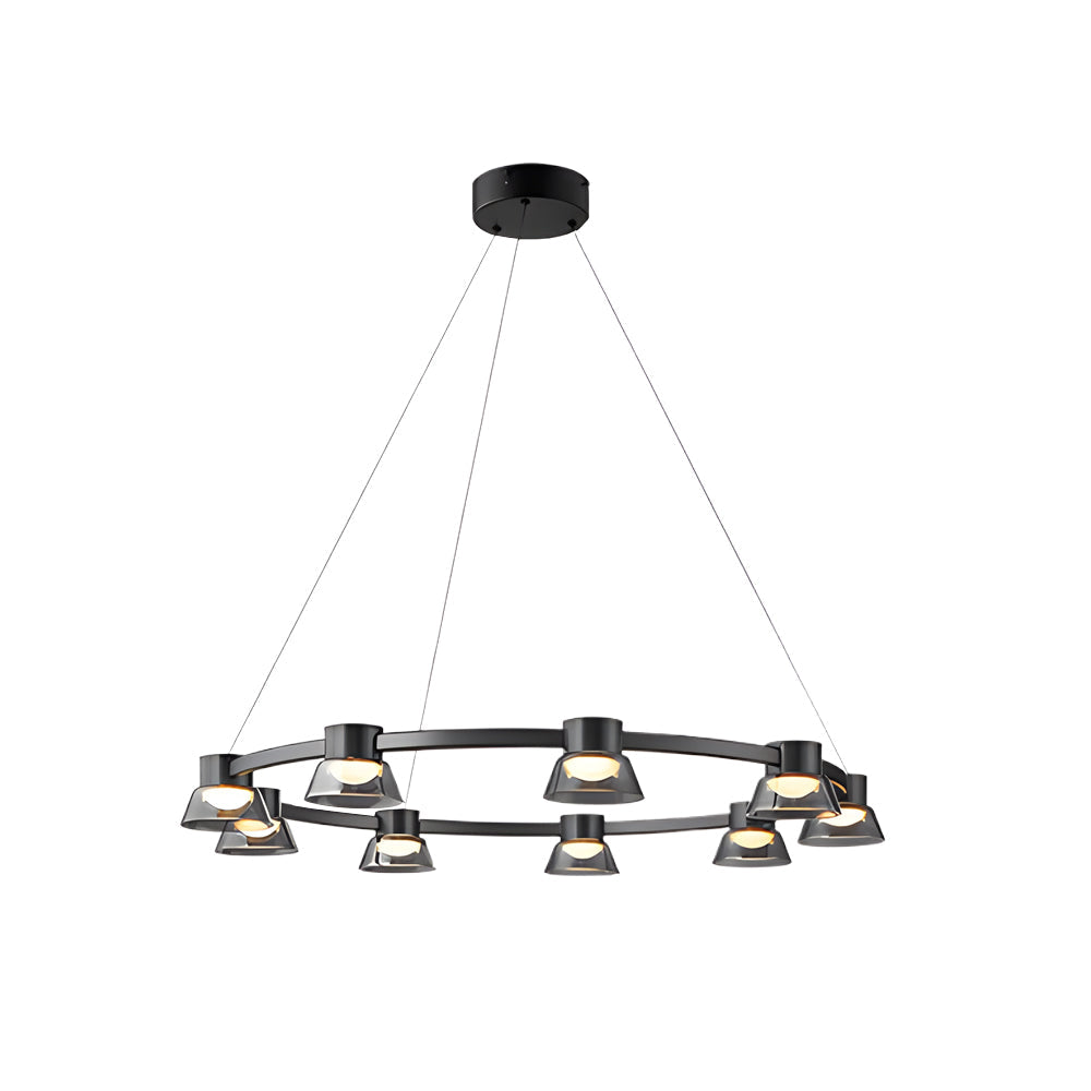 Modern Black Ring LED Pendant Light with Smoke Gray Glass Shades and Integrated Dimmable Lighting