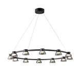 Modern Black Ring LED Pendant Light with Smoke Gray Glass Shades and Integrated Dimmable Lighting