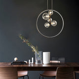 Modern Black Ring Pendant Light with Clear Glass Globe Bubbles for Dining Room