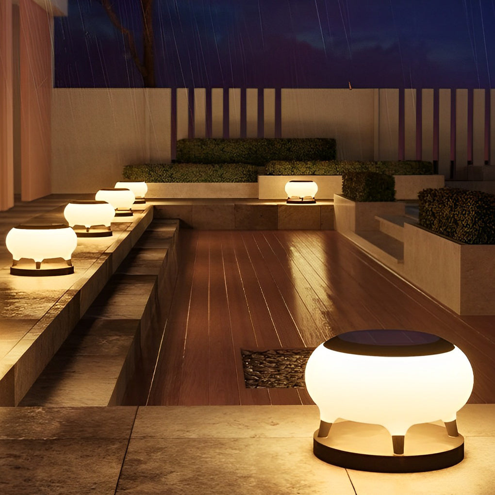 Modern Black Round Drum LED Solar Fence Post Lights Waterproof Outdoor Garden Deck Cap Lighting