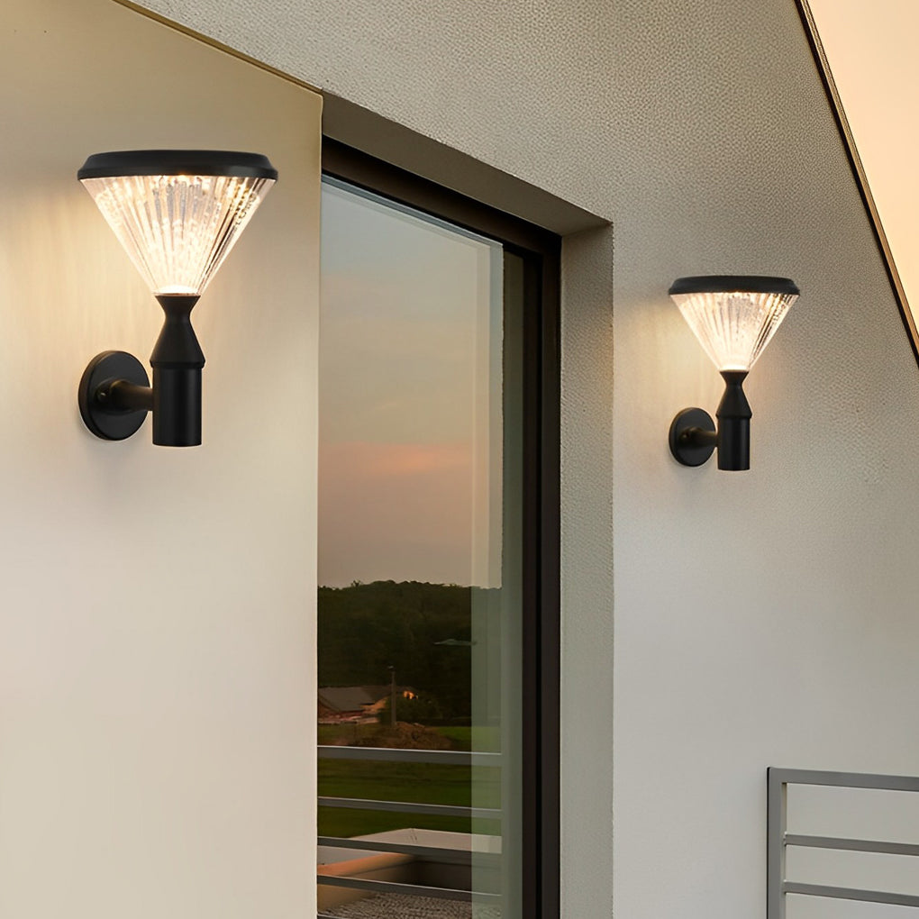 Modern Black Round Solar Powered Outdoor LED Garden Lights for Post Wall and Lawn