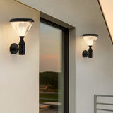 Modern Black Round Solar Powered Outdoor LED Garden Lights for Post Wall and Lawn