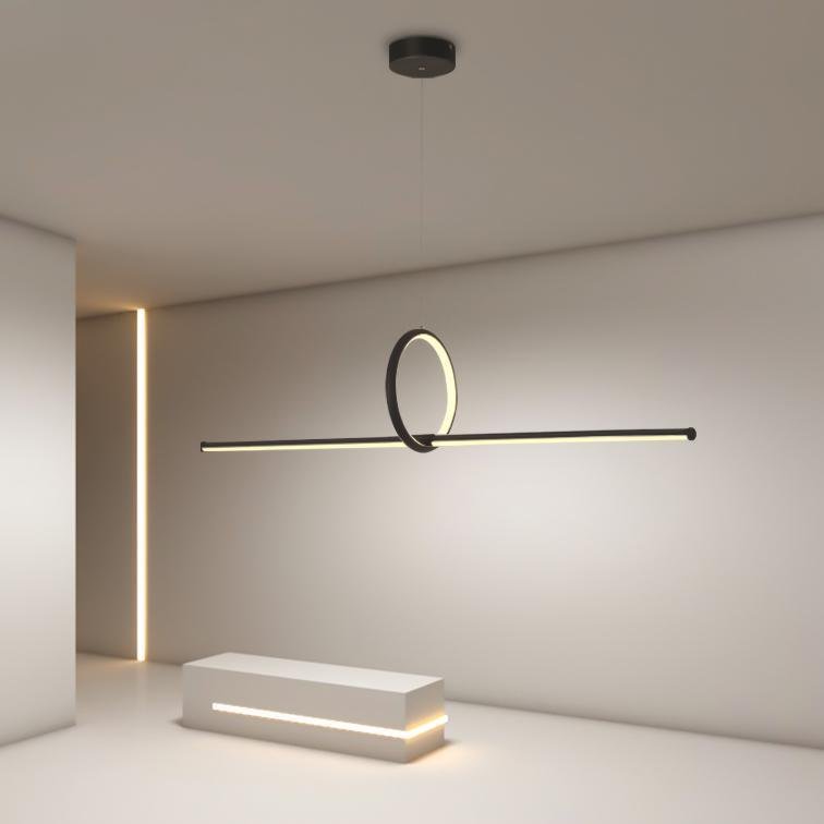 Modern Black Round Tube Pendant Light Minimalist PMMA LED Strip Chandelier