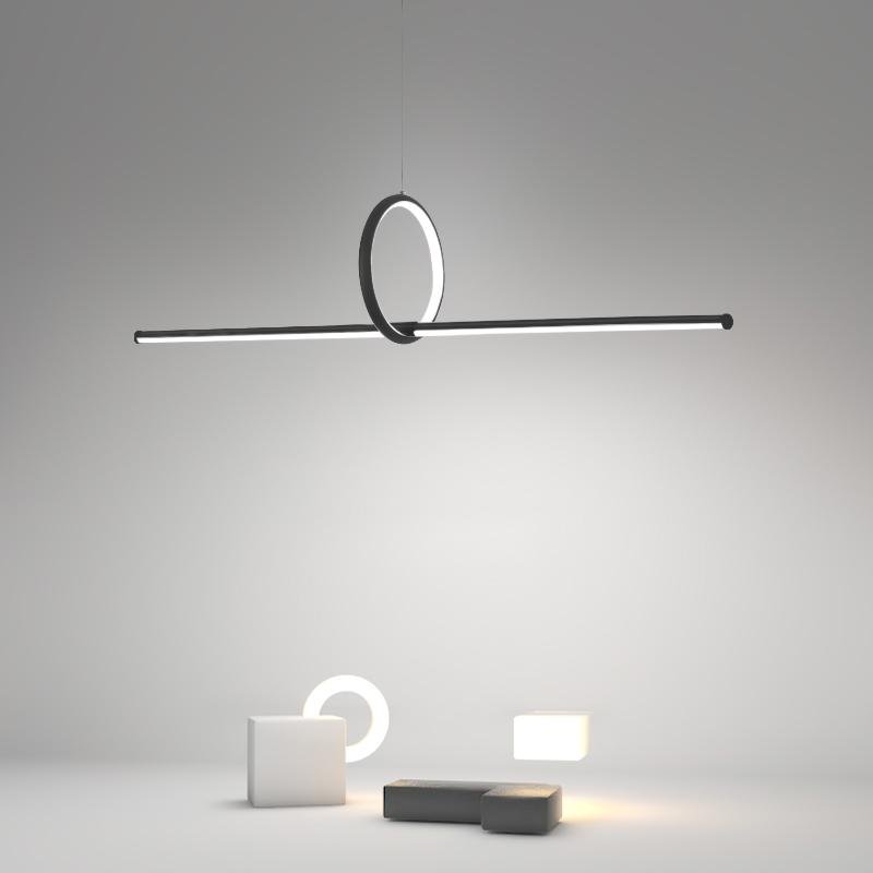 Modern Black Round Tube Pendant Light Minimalist PMMA LED Strip Chandelier