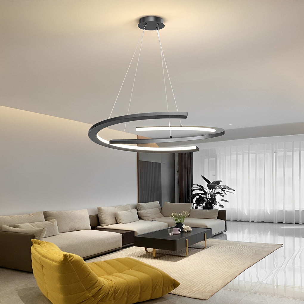 Modern Black Semi Circular LED Chandelier with 3 Step Dimming for Dining and Living Rooms