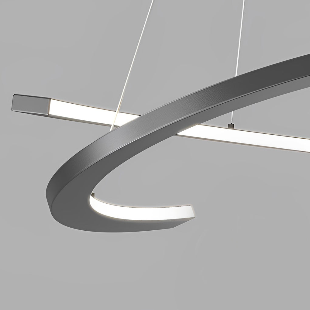 Modern Black Semi Circular LED Chandelier with 3 Step Dimming for Dining and Living Rooms