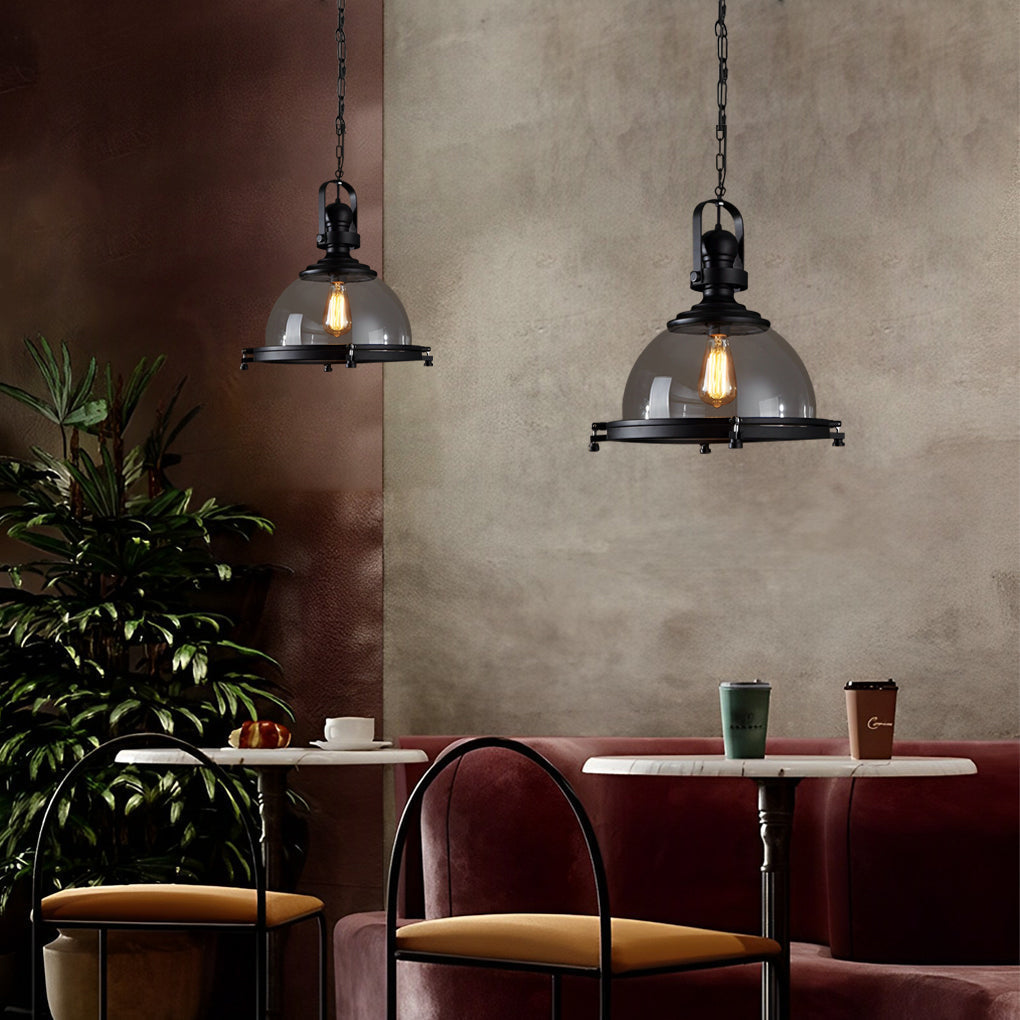 Modern Black Semicircular Glass Pendant Light Industrial Bowl Chandelier for Dining Room