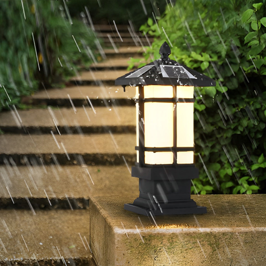 Modern Black Solar Fence Post Lights Waterproof Outdoor Garden Lantern with Remote Control Dimming