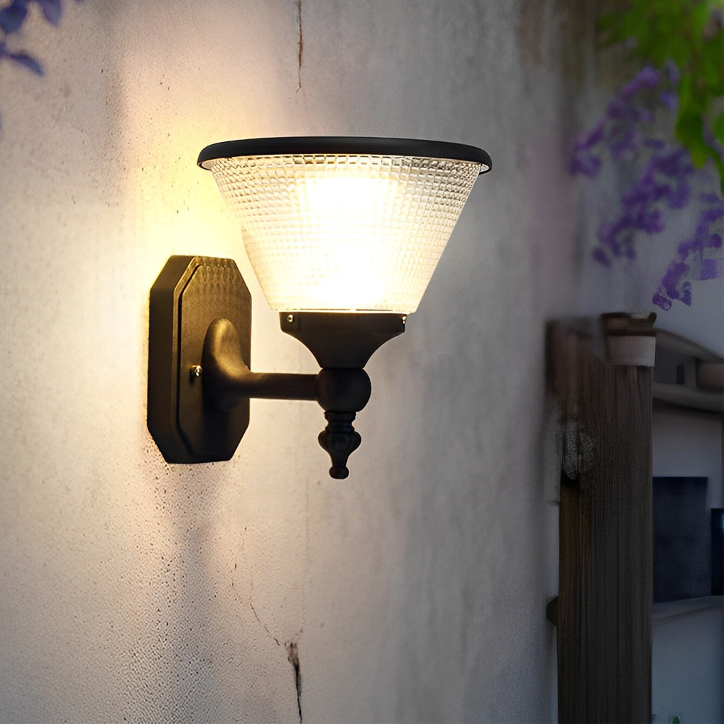 Modern Black Solar Powered LED Exterior Wall Light with Dusk to Dawn Sensor and Remote