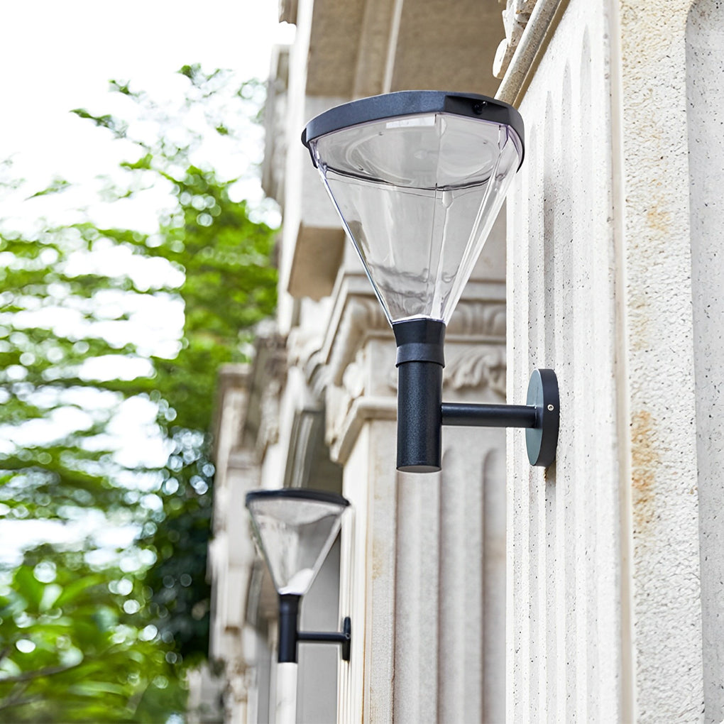 Modern Black Solar Powered LED Outdoor Wall Sconce Waterproof Exterior Lighting for Garden Backyard