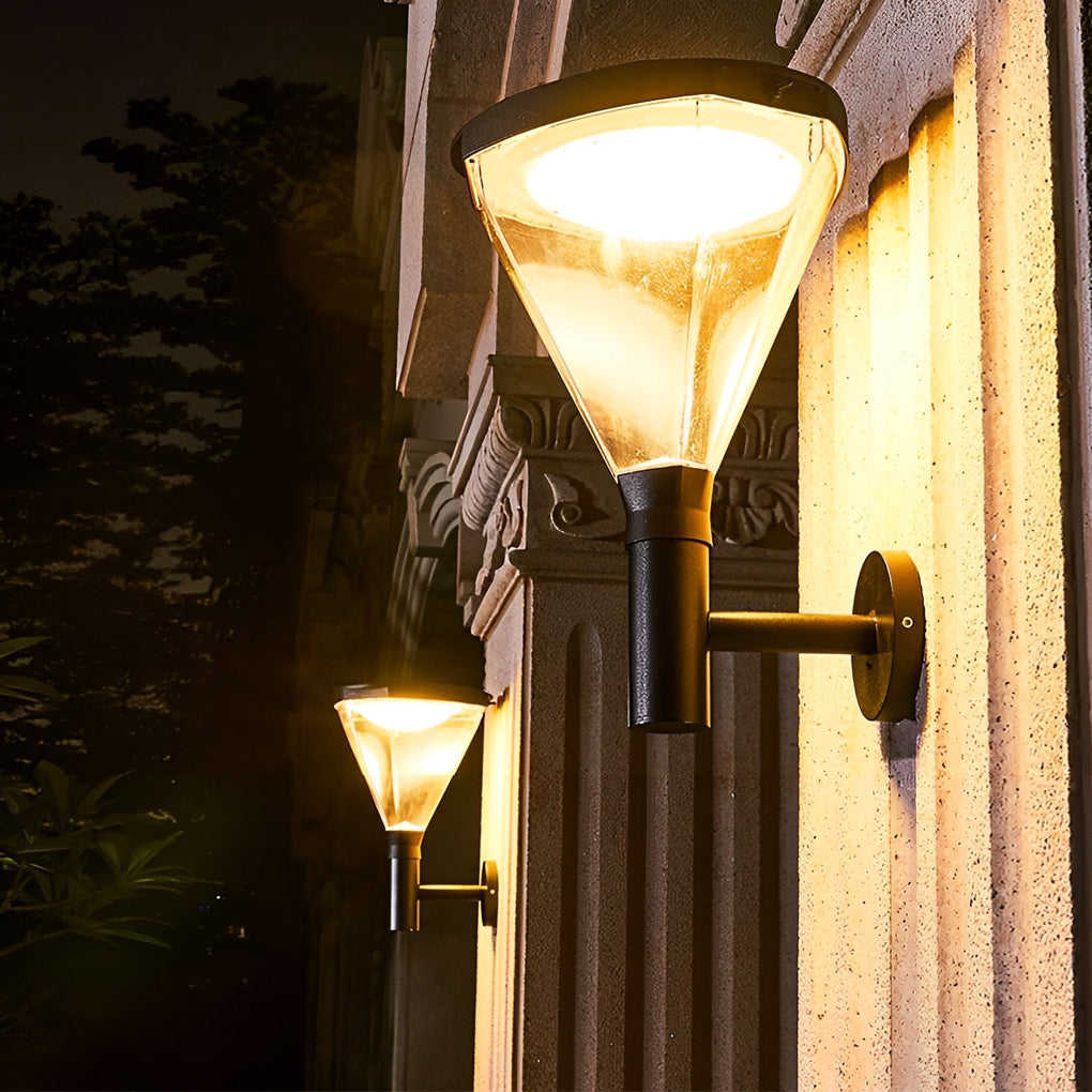 Modern Black Solar Powered LED Outdoor Wall Sconce Waterproof Exterior Lighting for Garden Backyard
