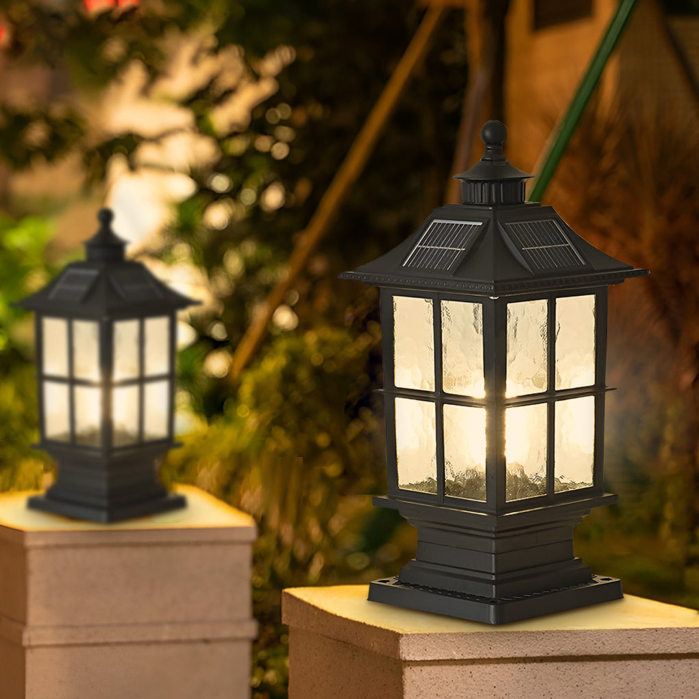 Modern Black Solar Powered LED Post Cap Light Waterproof Outdoor Garden Pillar Lamp with Remote