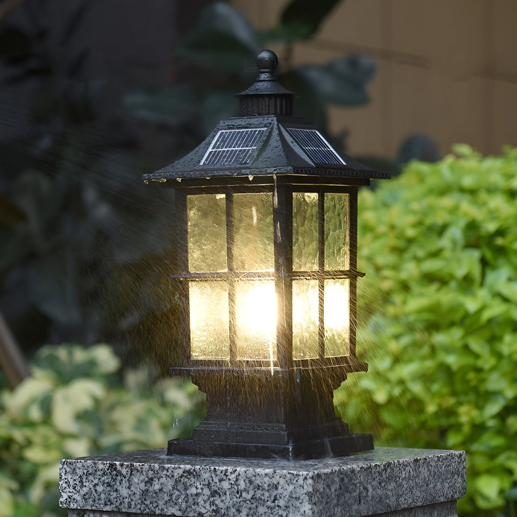 Modern Black Solar Powered LED Post Cap Light Waterproof Outdoor Garden Pillar Lamp with Remote