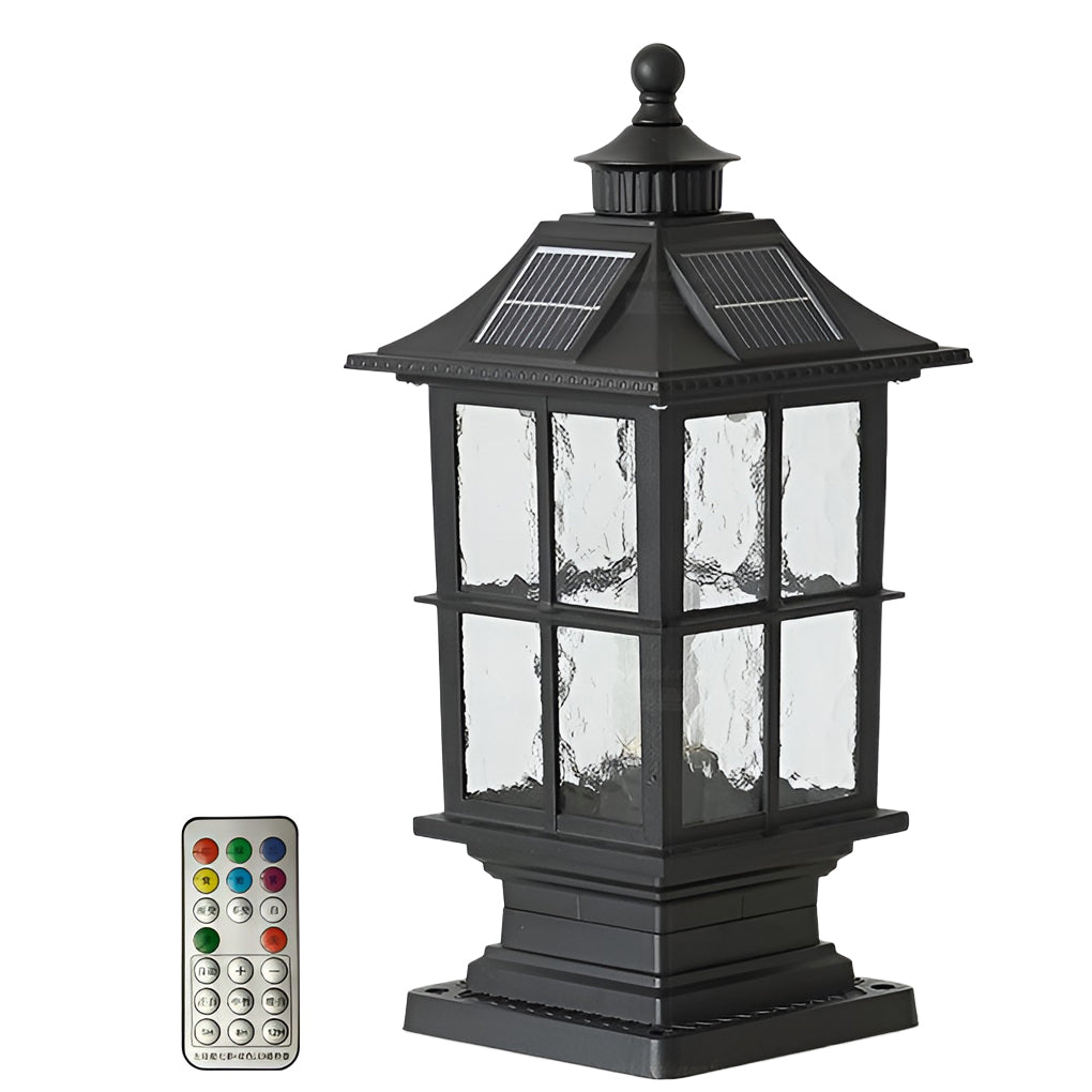 Modern Black Solar Powered LED Post Cap Light Waterproof Outdoor Garden Pillar Lamp with Remote