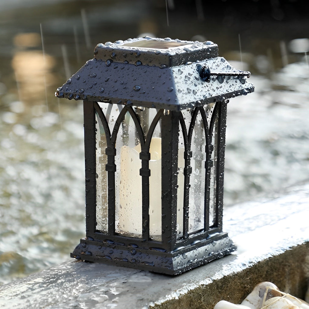 Modern Black Solar Powered Outdoor Lantern Waterproof Portable LED Garden Light for Villa Aisle and Patio