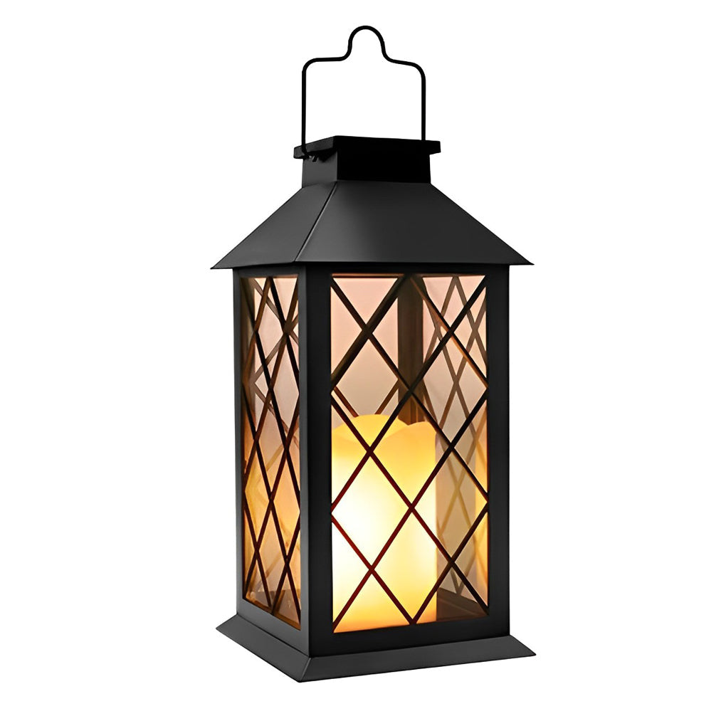 Modern Black Solar Powered Outdoor Lantern Waterproof Portable LED Garden Light for Villa Aisle and Patio