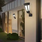Modern Black Solar Powered Outdoor Wall Lamp Waterproof LED Exterior Porch Sconce