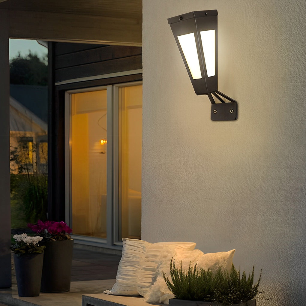 Modern Black Solar Powered Outdoor Wall Lamp Waterproof LED Exterior Porch Sconce