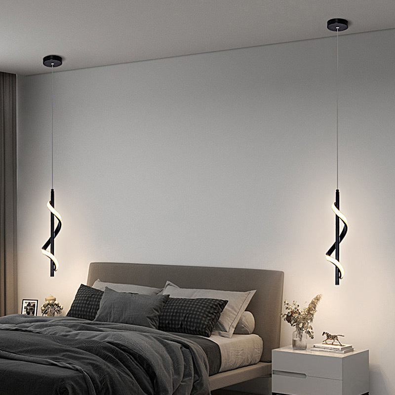 Modern Black Spiral LED Wall Sconce and Pendant Light with 3 Step Dimming for Home Decor