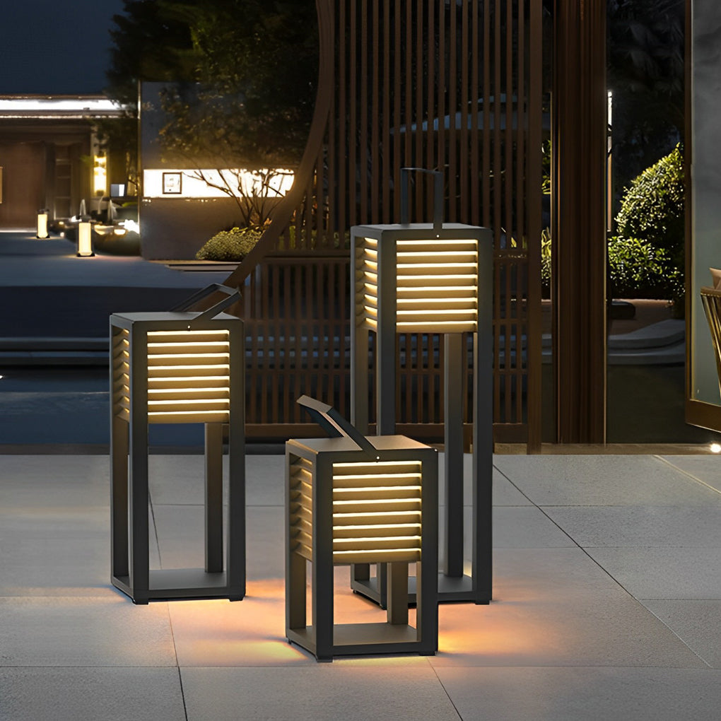 Modern Black Square LED Outdoor Path Light Waterproof Solar Powered Portable Garden Lawn Lamp