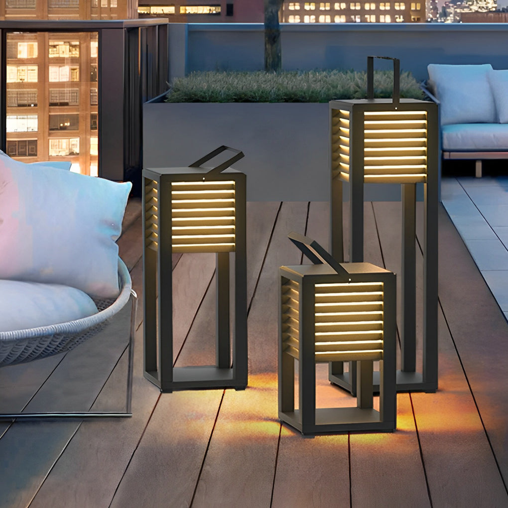 Modern Black Square LED Outdoor Path Light Waterproof Solar Powered Portable Garden Lawn Lamp