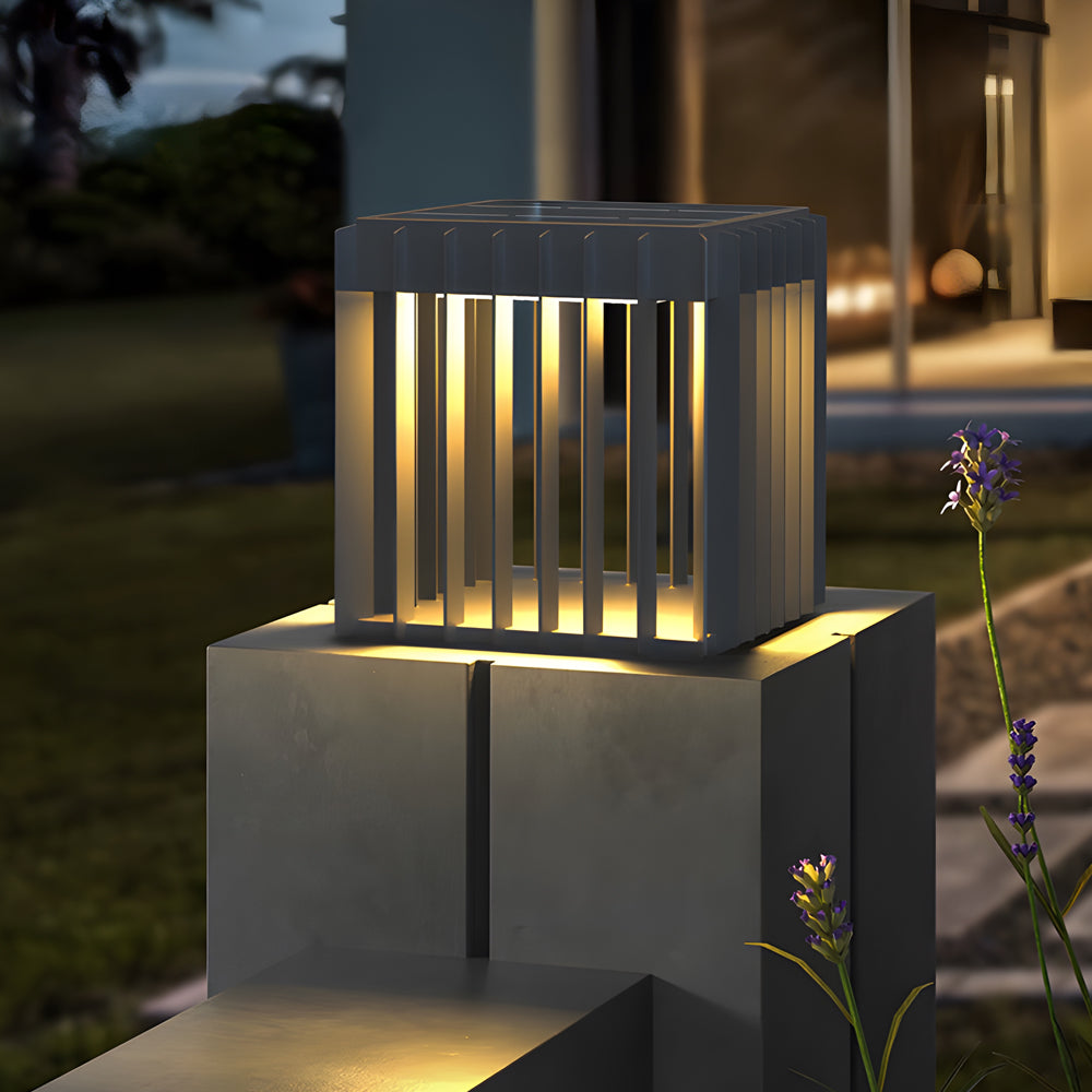 Modern Black Square LED Outdoor Post Light Solar and Hardwired Exterior Pillar Lantern