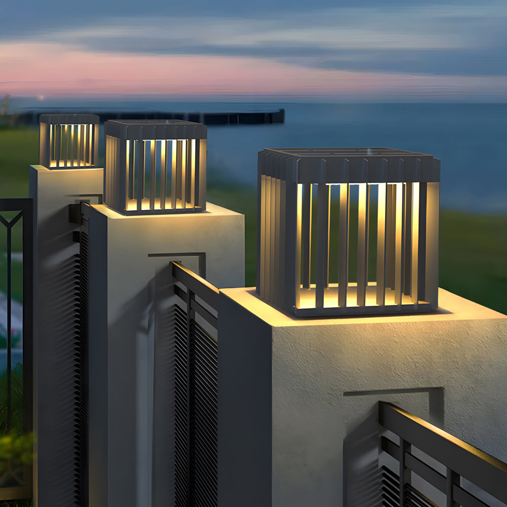 Modern Black Square LED Outdoor Post Light Solar and Hardwired Exterior Pillar Lantern