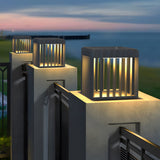 Modern Black Square LED Outdoor Post Light Solar and Hardwired Exterior Pillar Lantern