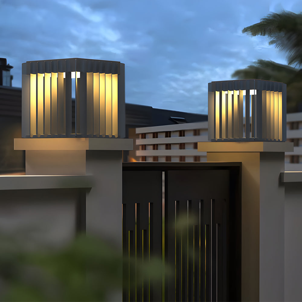 Modern Black Square LED Outdoor Post Light Solar and Hardwired Exterior Pillar Lantern