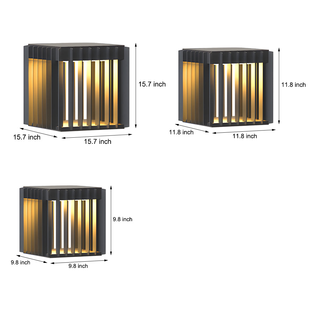 Modern Black Square LED Outdoor Post Light Solar and Hardwired Exterior Pillar Lantern