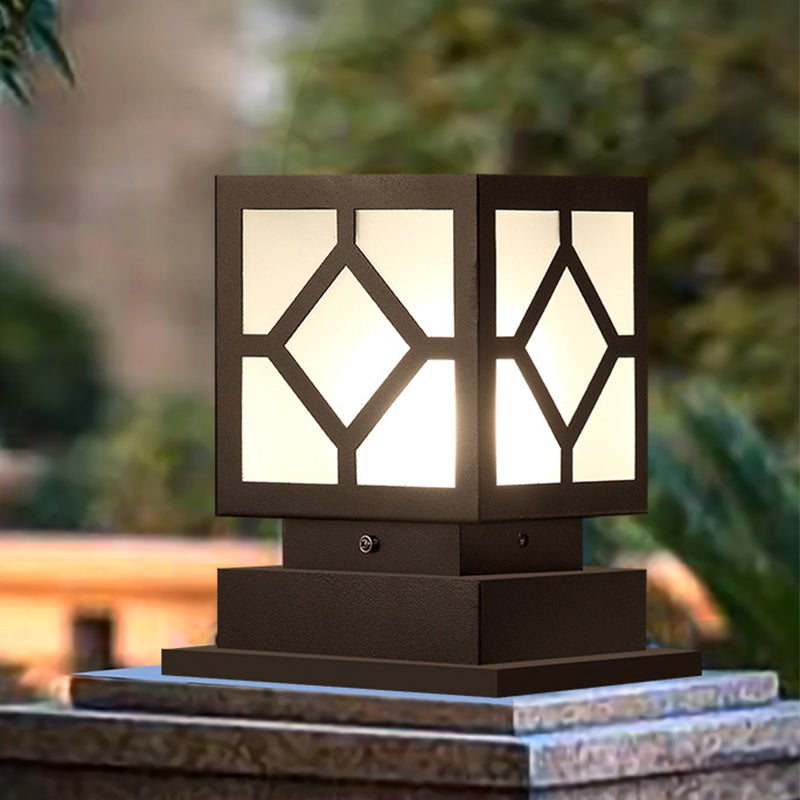 Modern Black Square LED Outdoor Post Light Waterproof Stainless Steel Garden Lantern