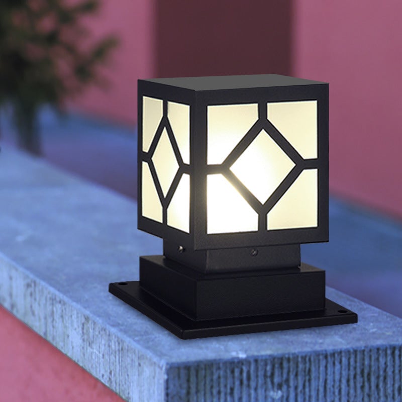 Modern Black Square LED Outdoor Post Light Waterproof Stainless Steel Garden Lantern