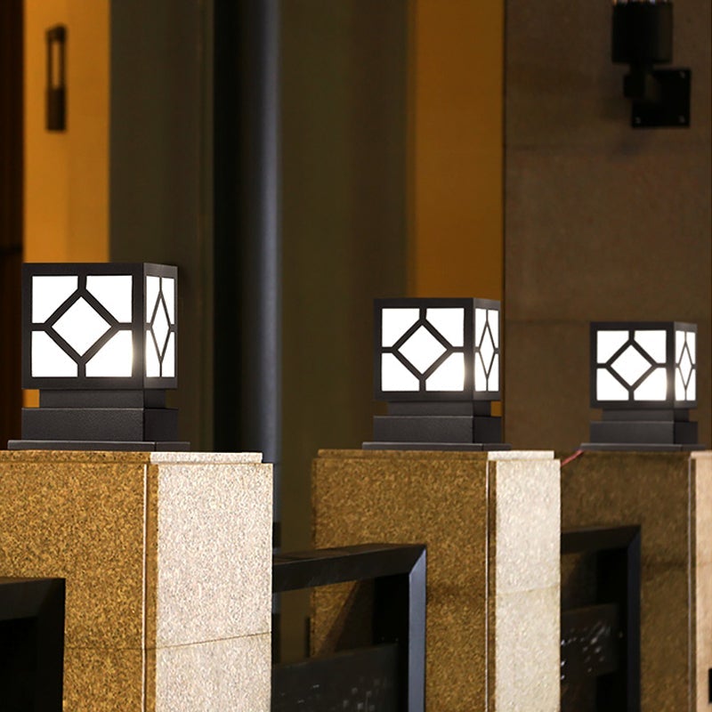 Modern Black Square LED Outdoor Post Light Waterproof Stainless Steel Garden Lantern
