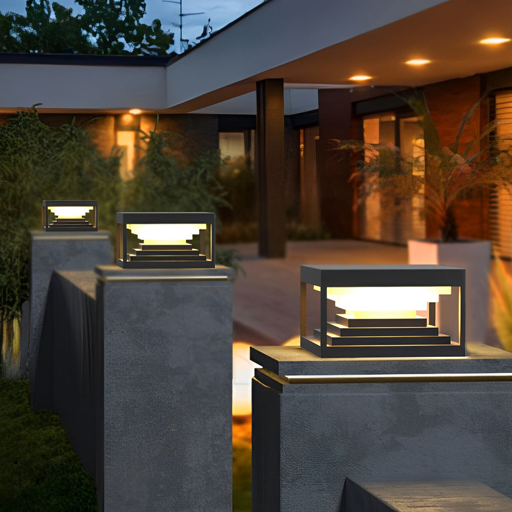 Modern Black Square LED Solar Post Cap Lights Waterproof Outdoor Garden Fence Pillar Lamps