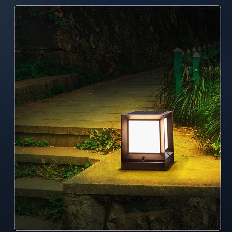 Modern Black Square Solar Post Lamp Waterproof Outdoor LED Pillar Light for Garden and Patio