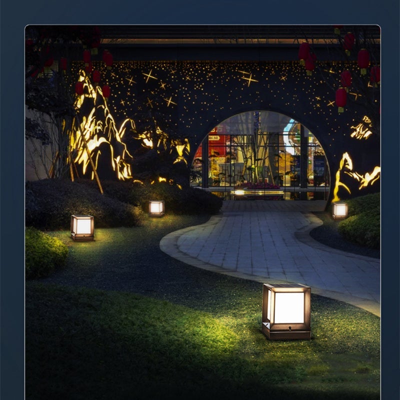 Modern Black Square Solar Post Lamp Waterproof Outdoor LED Pillar Light for Garden and Patio