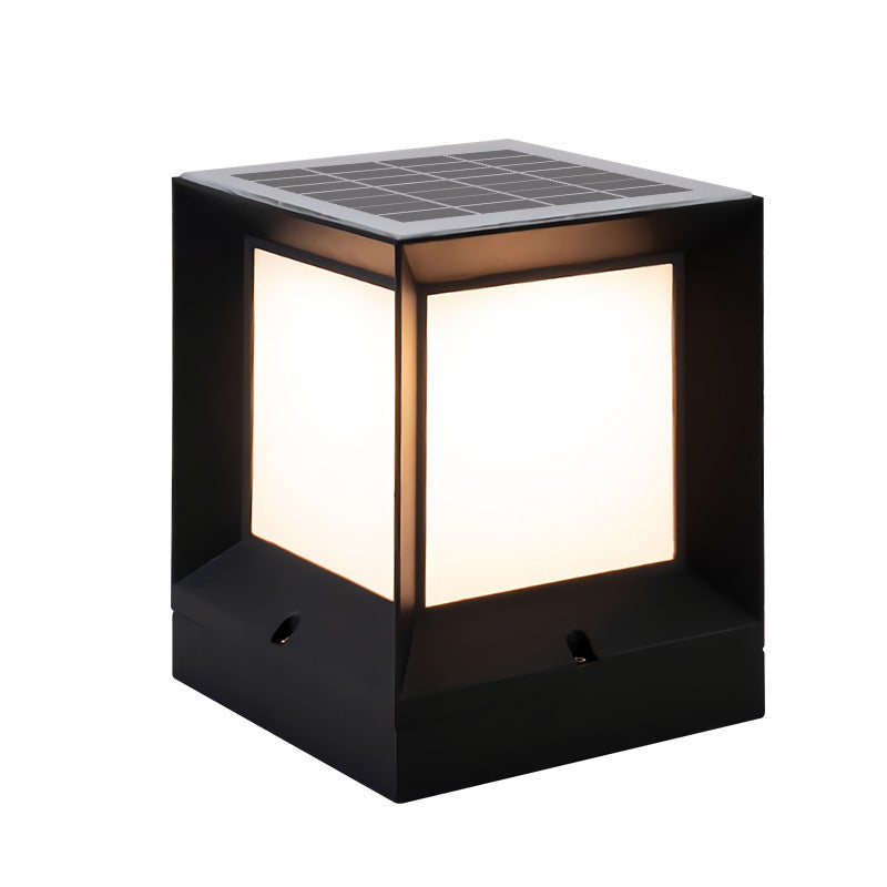 Modern Black Square Solar Post Lamp Waterproof Outdoor LED Pillar Light for Garden and Patio