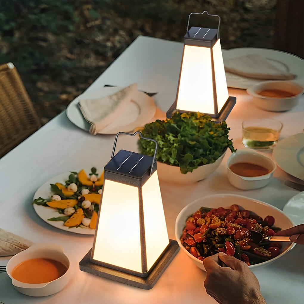 Modern Black Square Solar Powered LED Outdoor Lantern for Garden and Patio