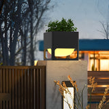 Modern Black Square Waterproof LED Outdoor Fence Post Light with Integrated Flowerpot Planter