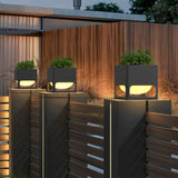 Modern Black Square Waterproof LED Outdoor Fence Post Light with Integrated Flowerpot Planter