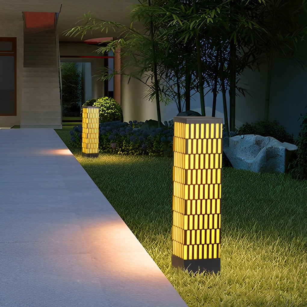 Modern Black Waterproof LED Lawn Light with Retro Grid Design for Outdoor Pathway and Garden