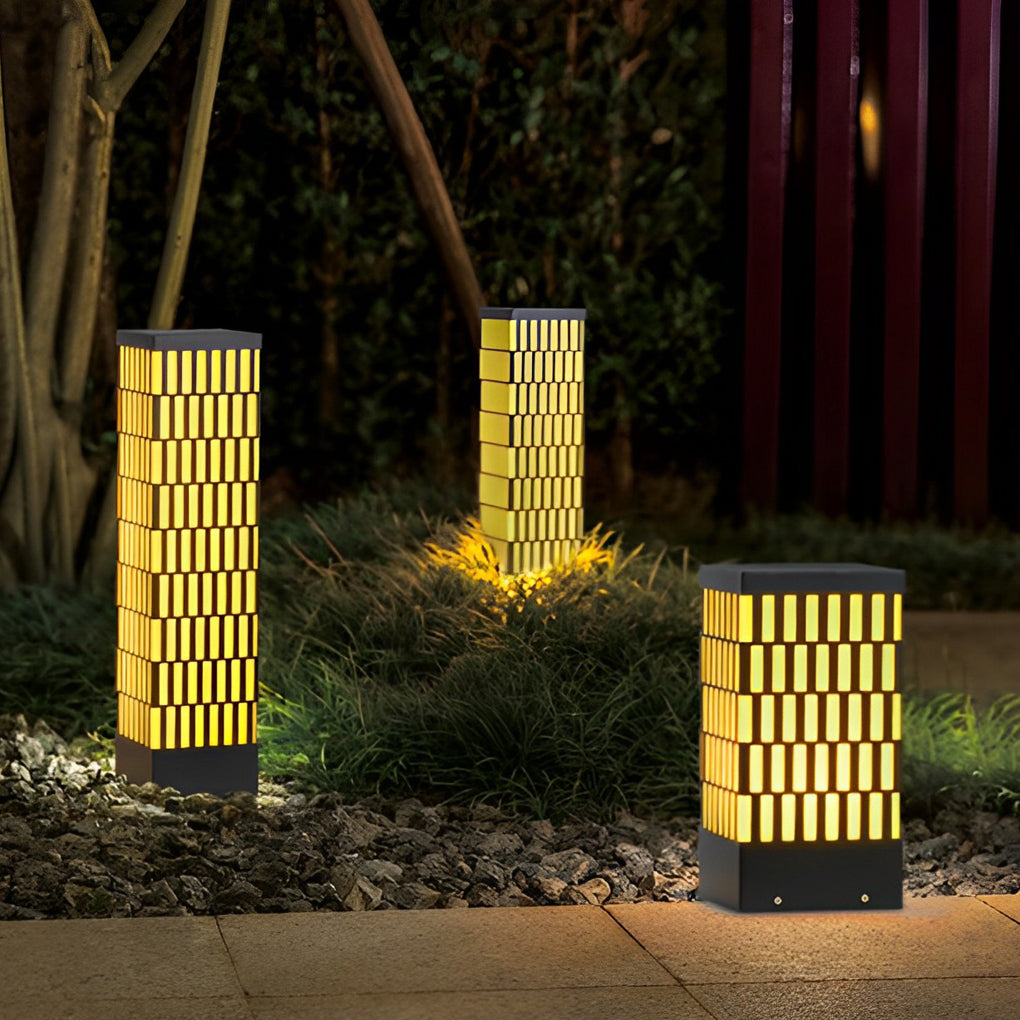 Modern Black Waterproof LED Lawn Light with Retro Grid Design for Outdoor Pathway and Garden