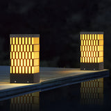 Modern Black Waterproof LED Lawn Light with Retro Grid Design for Outdoor Pathway and Garden