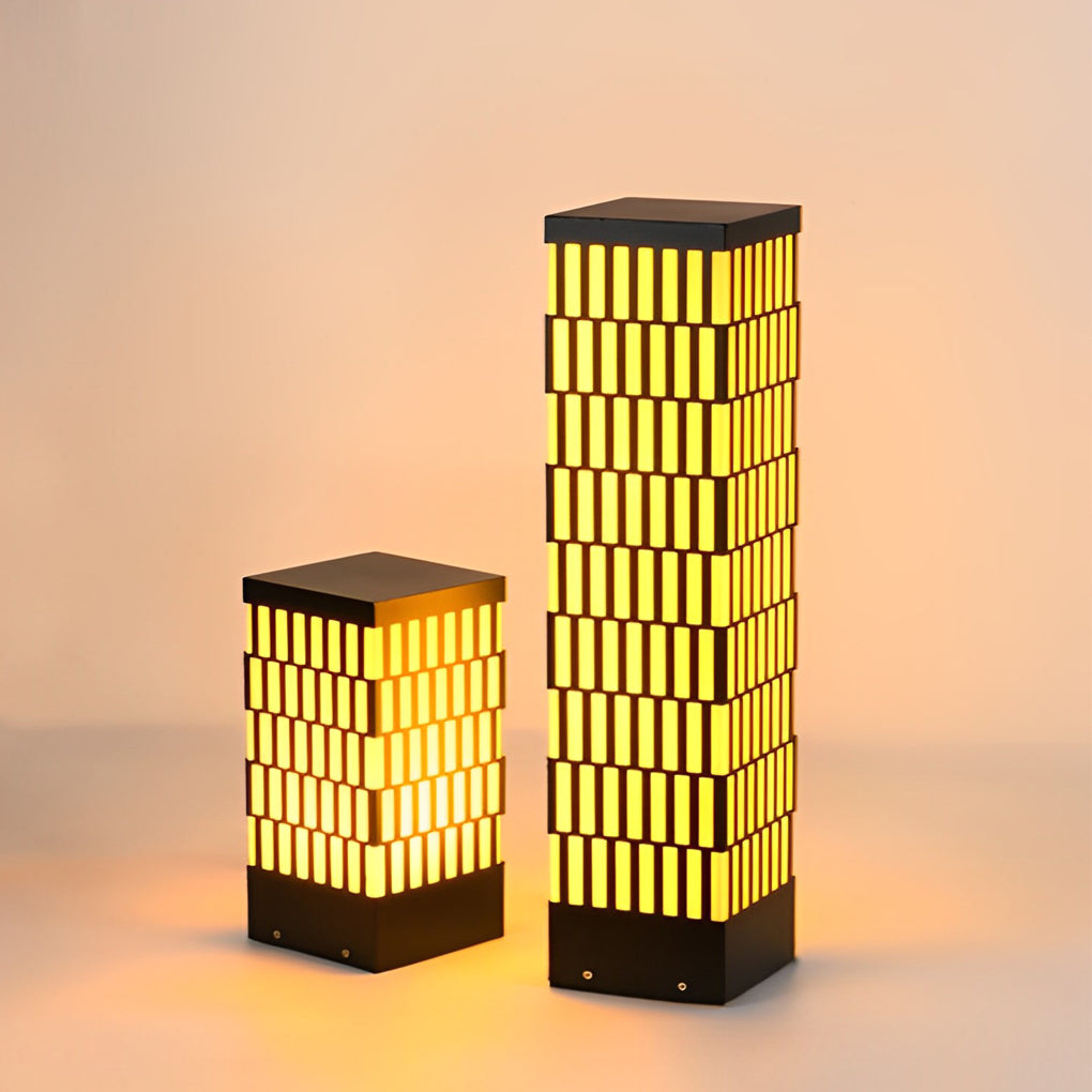 Modern Black Waterproof LED Lawn Light with Retro Grid Design for Outdoor Pathway and Garden