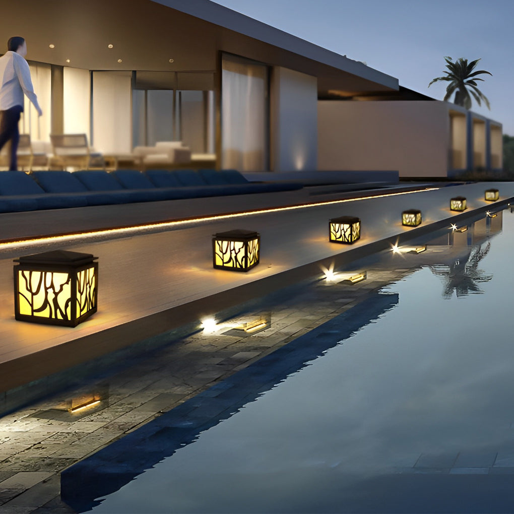 Modern Black Waterproof LED Outdoor Post Light Stainless Steel Imitation Marble Fence Garden Lamp