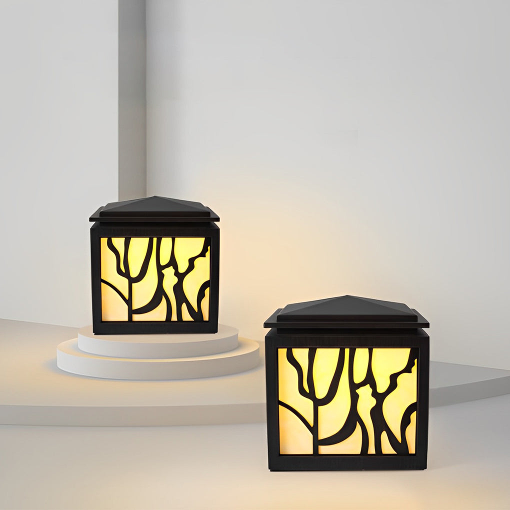 Modern Black Waterproof LED Outdoor Post Light Stainless Steel Imitation Marble Fence Garden Lamp