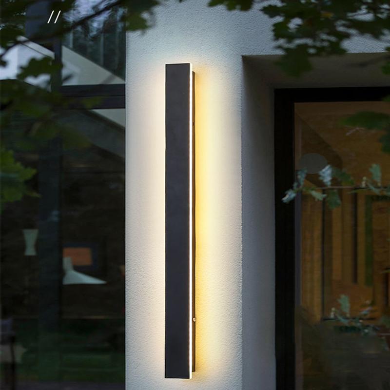 Modern Black Waterproof Outdoor Long Strip LED Wall Lamp for Gardens and Porches